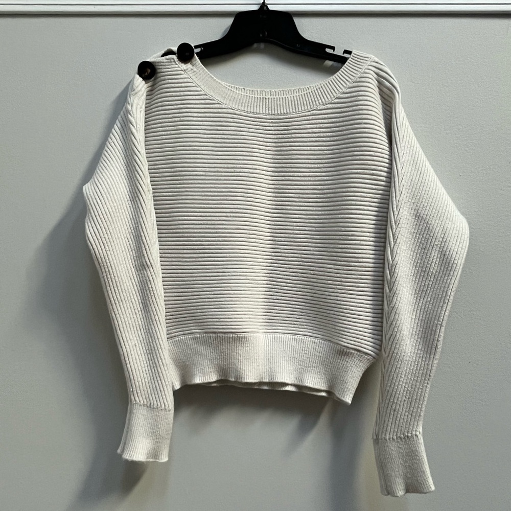 Zara Cream Ribbed Sweater with Button Accents